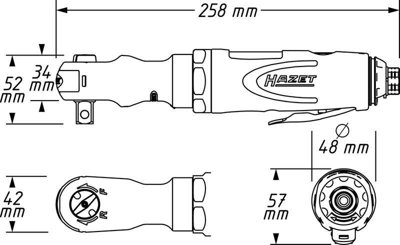 Hazet Mini-Ratschenschrauber 9022P-2 VIERKANT MASSIV 12,5 MM (1/2 ZOLL)